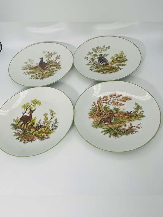 Bareuther Waldsassen Bavaria Other - Bareuther Waldsassen Bavaria Germany Woodland Wildlife Salad Plates Set of 4